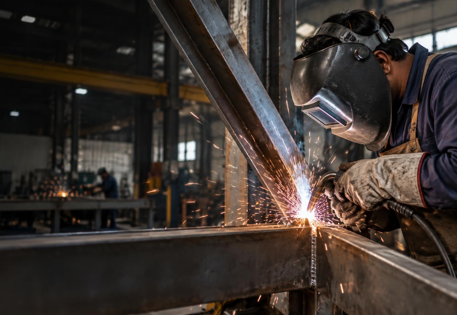 Metal fabrication and welding in a workshop